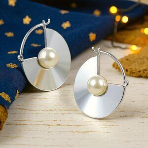 Modern‎ Minimalist Trendy Stainless Steel Earrings With Faux Pearl Accent